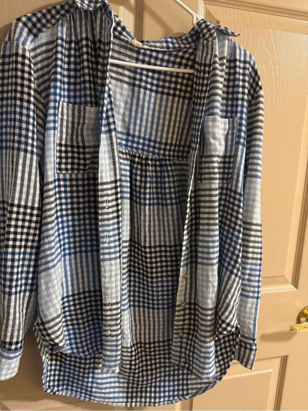 Women’s Blue & Black Plaid Flannel Shirt Jacket